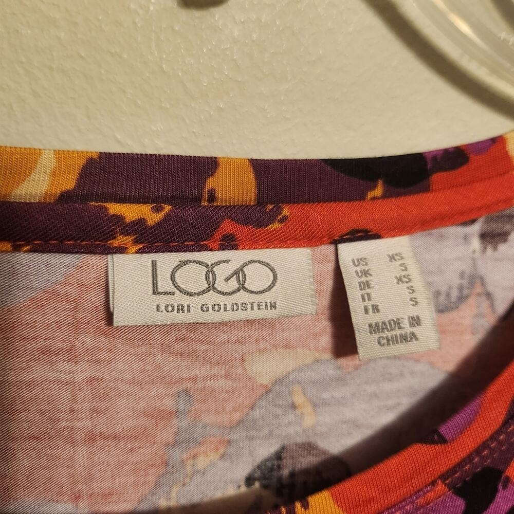 LOGO Lori Goldstein XS Orange Floral Long Sleeve Tunic - Picture 8 of 8